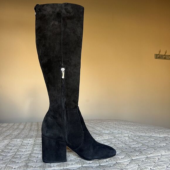 Sam Edelman Thora Black Suede Knee High Boot Block Heel Side Zip Women 5.5 - Picture 3 of 16